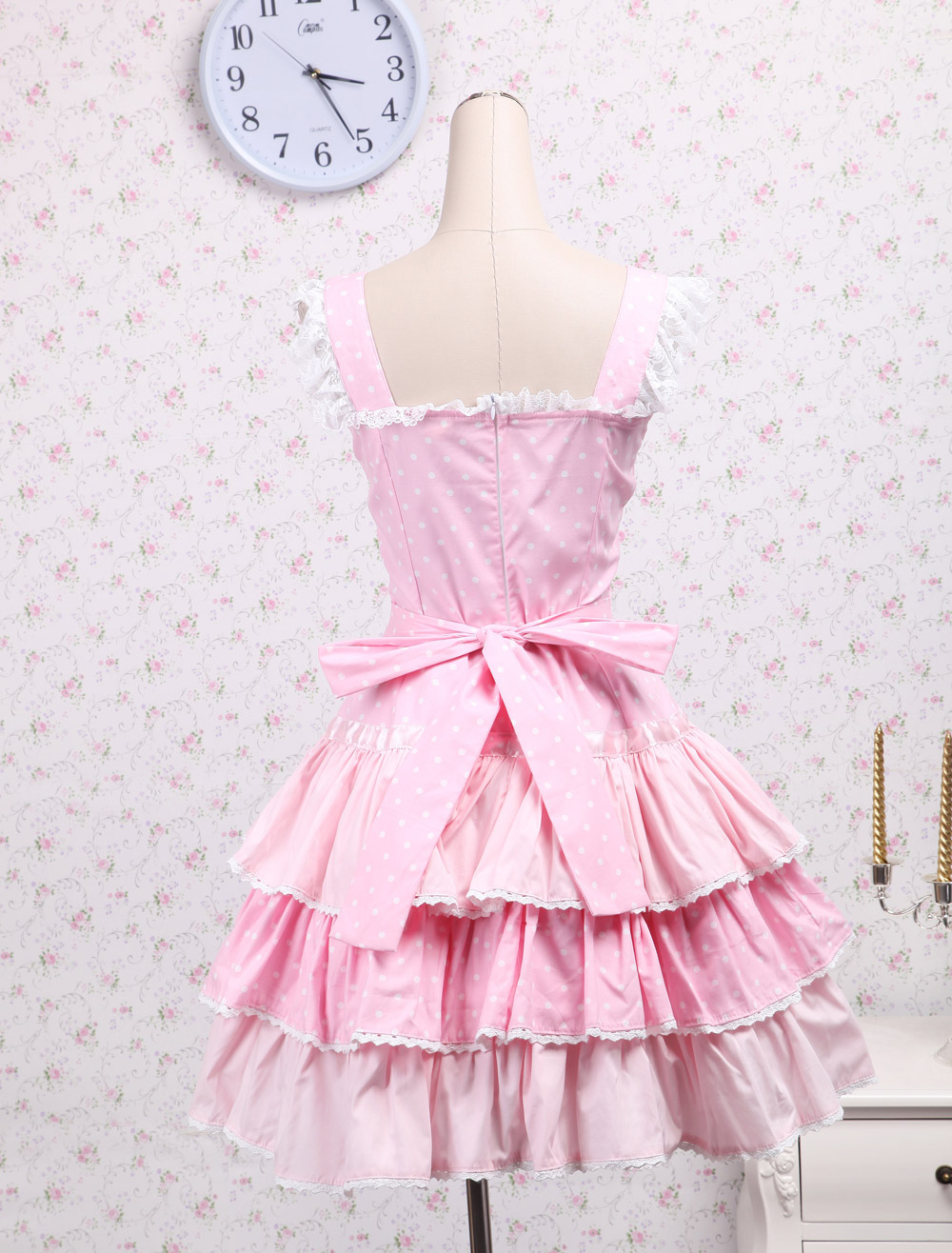 Cotton Pink Lace Front Ties Bow Sweet Lolita Dress Milanoo