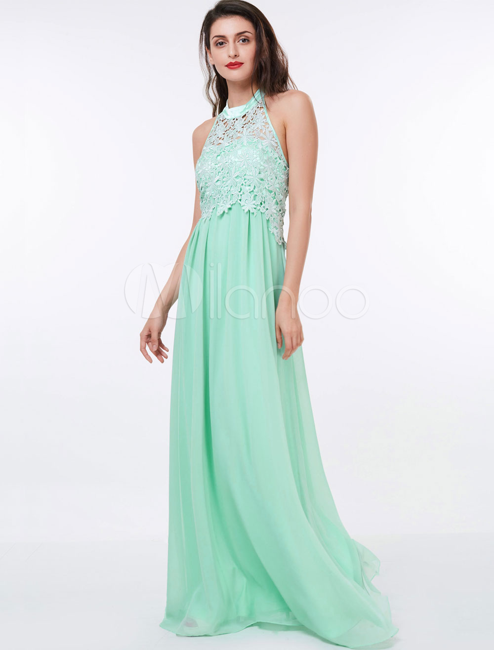 Prom Kleider Lange Chiffon Halfter Pastell Gr Ne Spitze Applique