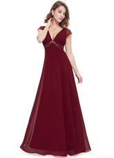 Burgundy Evening Dress Chiffon V Neck Mother S Dress Beading Empire