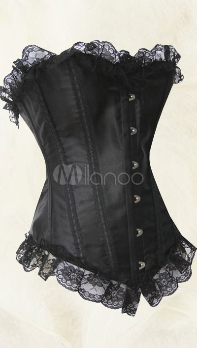 Black Strapless Lace Satin Sexy Corset Milanoo