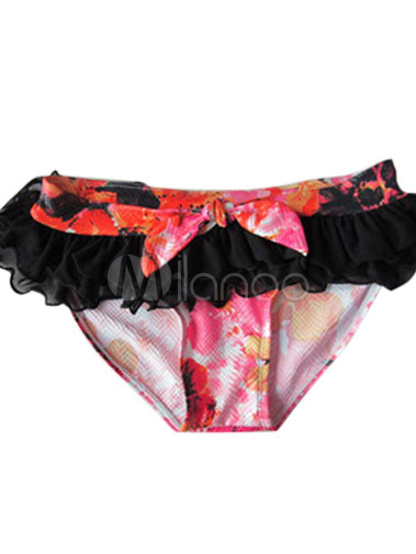 Sexy Floral Print Black Tulle Trim Halter Women S Bikini Swimsuit