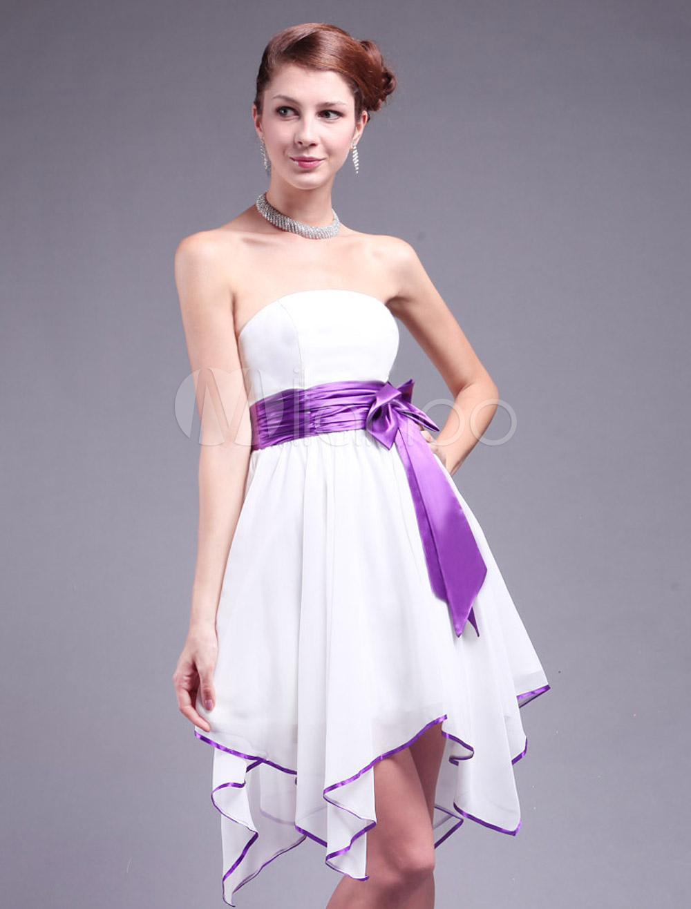 Ivory Chiffon Strapless Knee Length Prom Dress Milanoo