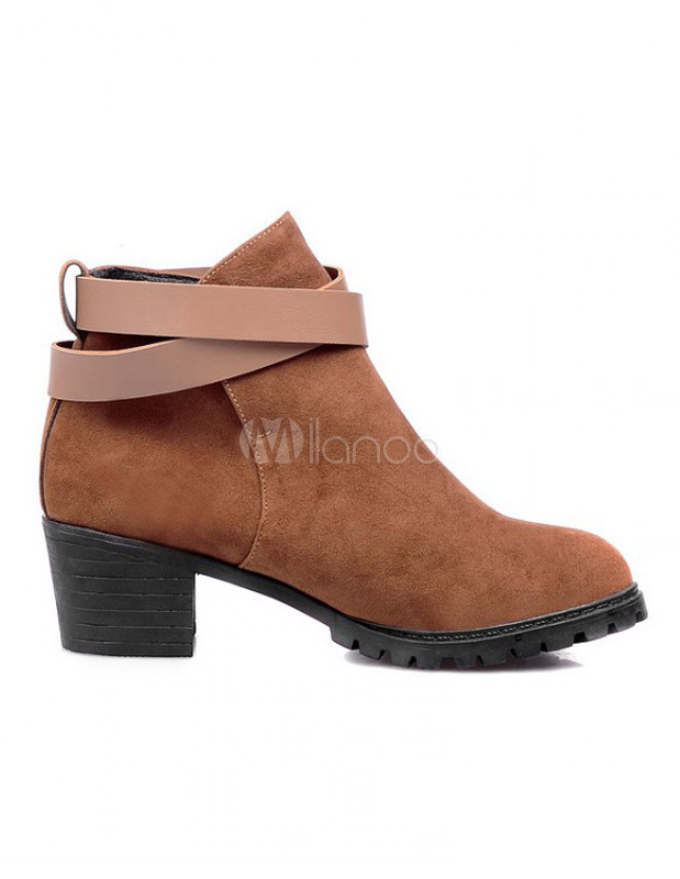 Buckle Round Toe Chunky Heel Booties Milanoo