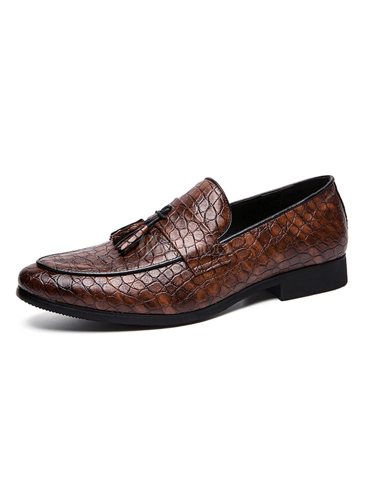 Burgund Herren Loafers Runder Zeh Krokodil Slip On Schuhe Mit