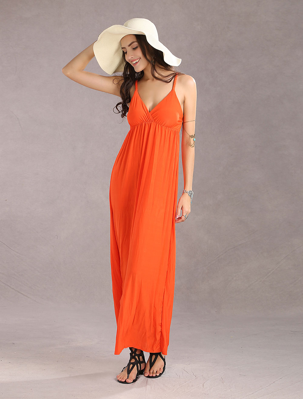 Maxikleid Orange Sommerkleider Lang Rmellos Mit Tr Gern Damenmode Maxi