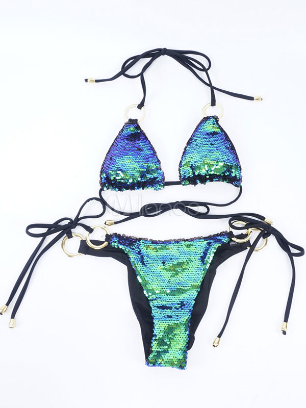 Paillette Bikini 2023 Badeanzugs Halter Ösen Sexy Dreieck Bikini