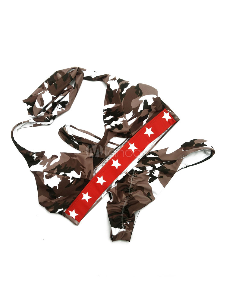 Sexy Camo Bikini Cut Out Knotted Stars Two Piece Swimsuit For Women