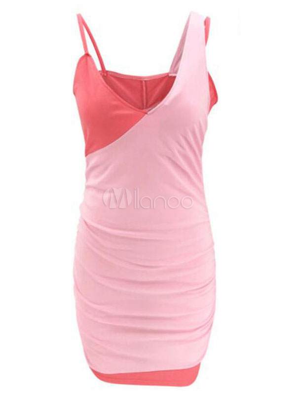 Bodycon Dresses Pink Straps Neck Casual Sleeveless Pencil Dress Milanoo