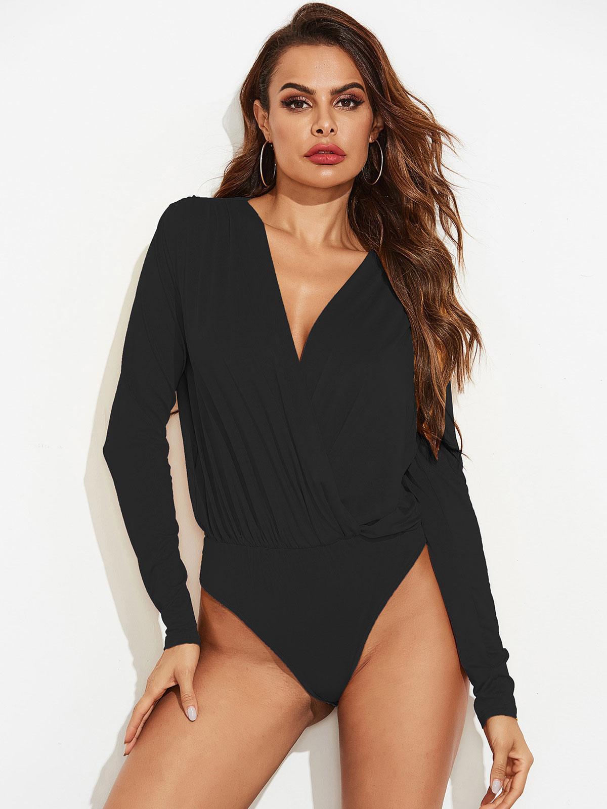 Body Sexy Femme Col D Collet En V Avec Manches Longues Coupe Cintr E