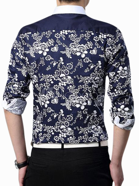 Chemise Homme En Coton Imprim Fleuri De Manches Longues Milanoo