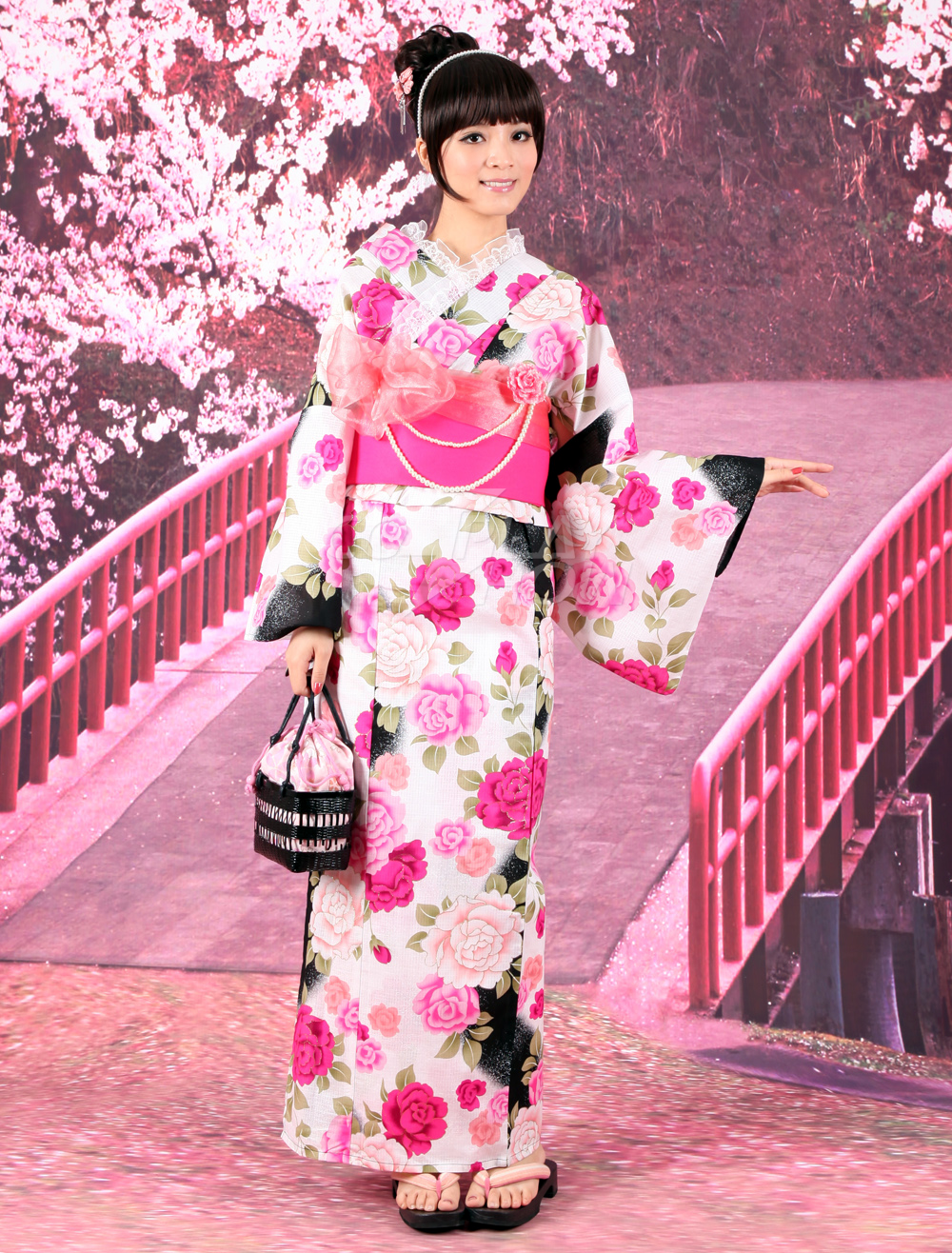 浴衣 ホワイト ５枚セット 牡丹柄 竹繊維 女性用 和風美人になる Cosplayshow Com Jp
