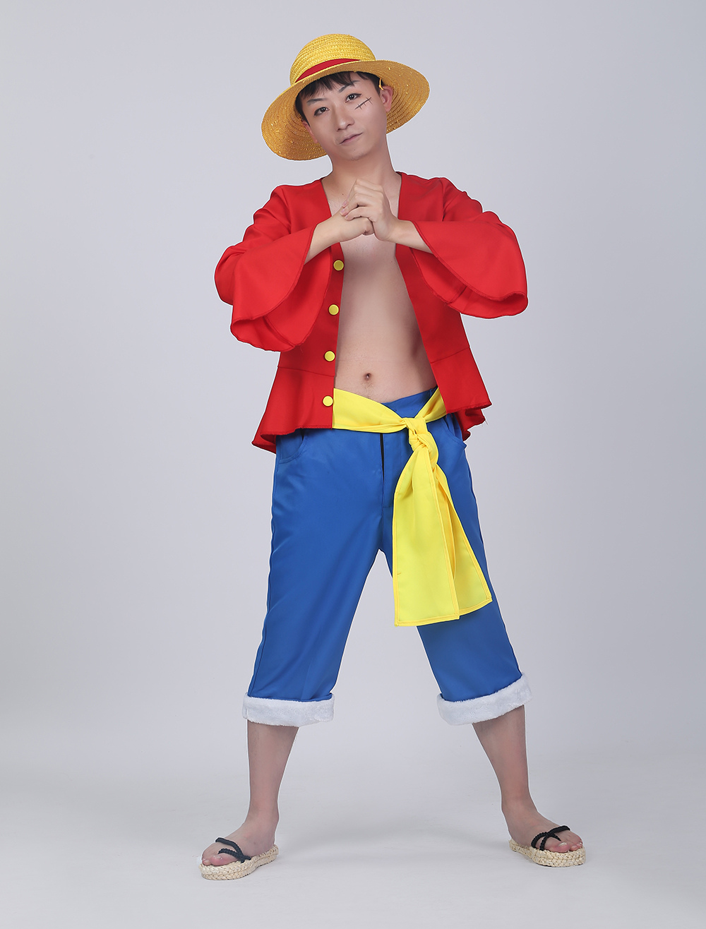 One Piece ワンピース風海賊コスチューム ルフィ 衣装 レッド 3点セット ショーツ サッシュベルト コート コスプレ ハロウィン Cosplayshow Com
