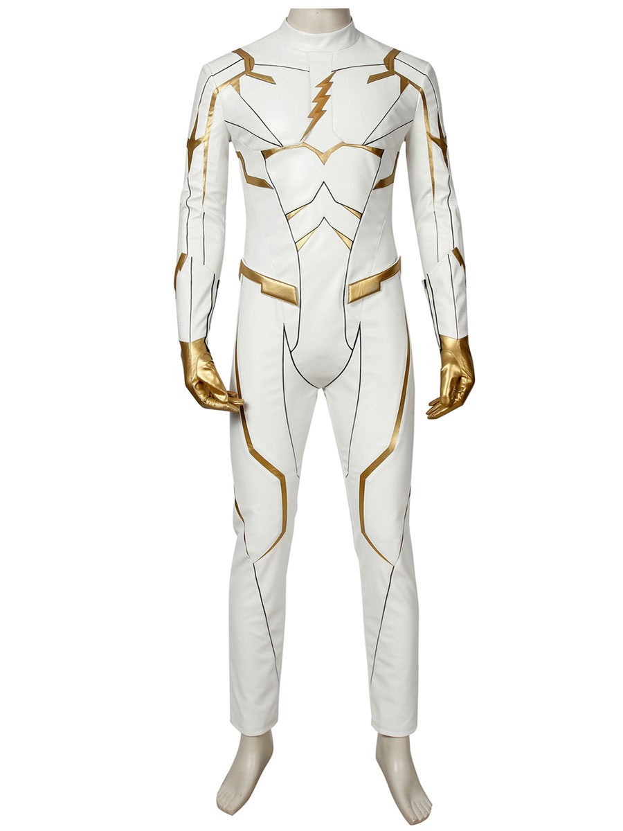 The Flash Cosplay God Speed August Hart White Pu Leather Dc Comics Cosplay Costume Cosplayshow Com