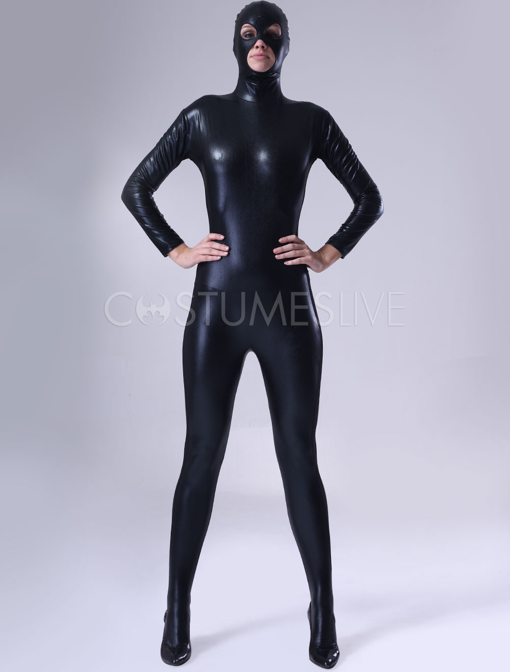 Maschera Lattice Nero Costume Cappuccio Spandex occhi coperti NO FORI degli occhi