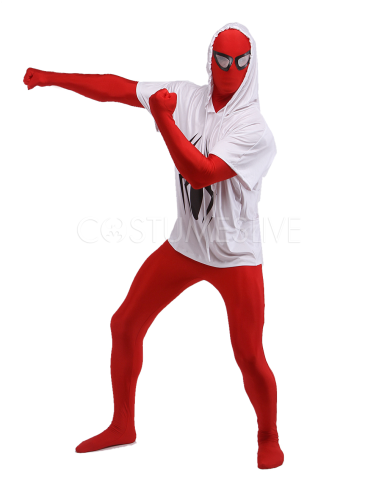 Halloween Red And White Lycra Spandex Super Hero Zentai Suit
