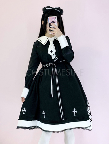 ゴスロリワンピース 十字架 ブラック Opドレス クロス ゴシック 刺繍入り レース ロリータワンピースドレス Costumeslive Com Jp