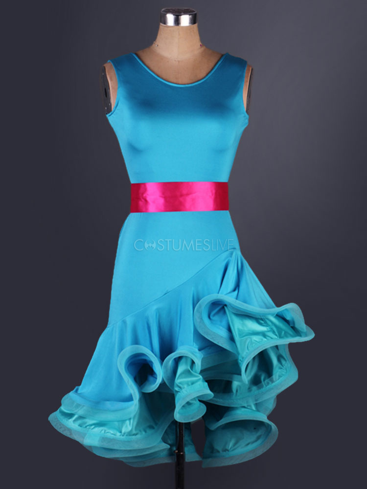 Latin Dance Costume Organza Round Neck Sleeveless Two Tone Irregular