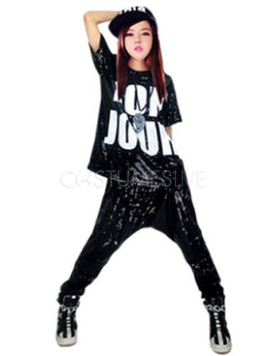 Hip Hop Clothing Dance Costumes Sequined Printed T Shirt With
