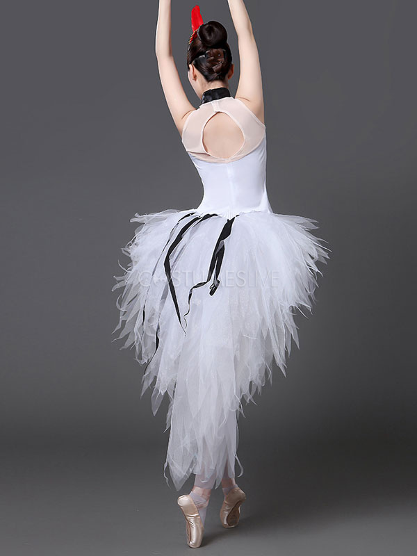 Ballet Dance Costumes White High Collar Rhinestones Sleeveless Tutu