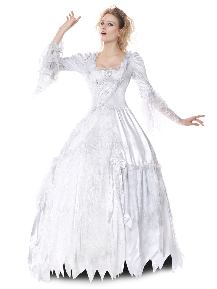 Corpse Bride Costume Halloween White Women Ball Gown Dresses With