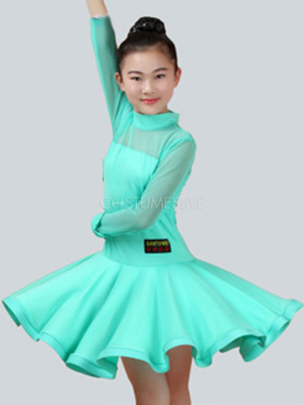 Latin Dance Costume Mint Green Kids Ballroom Dance Dresses For Girls