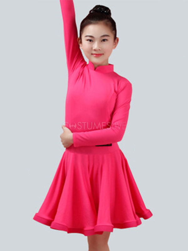 Kids Latin Dance Costume Dresses Long Sleeve Little Girls Peachpuff Ballroom Dance Dress