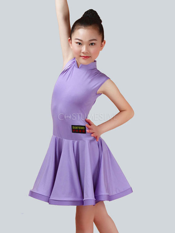 Latin Dance Costume Dresses Kids Lilac Little Girls Ballroom Dance Dress