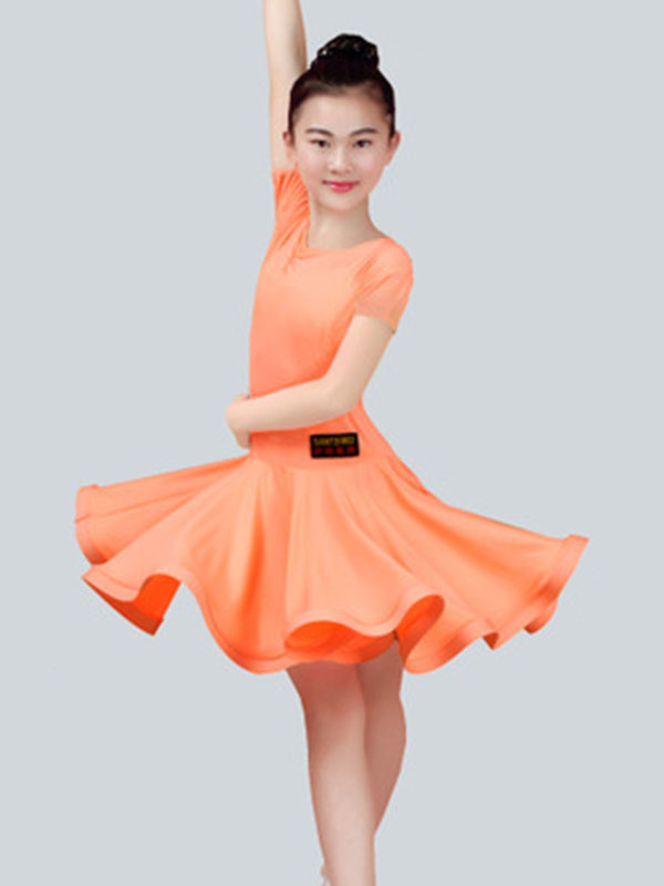 Latin Dance Costume Kids Plum Short Sleeve Ballroom Dance Dresses For Girls