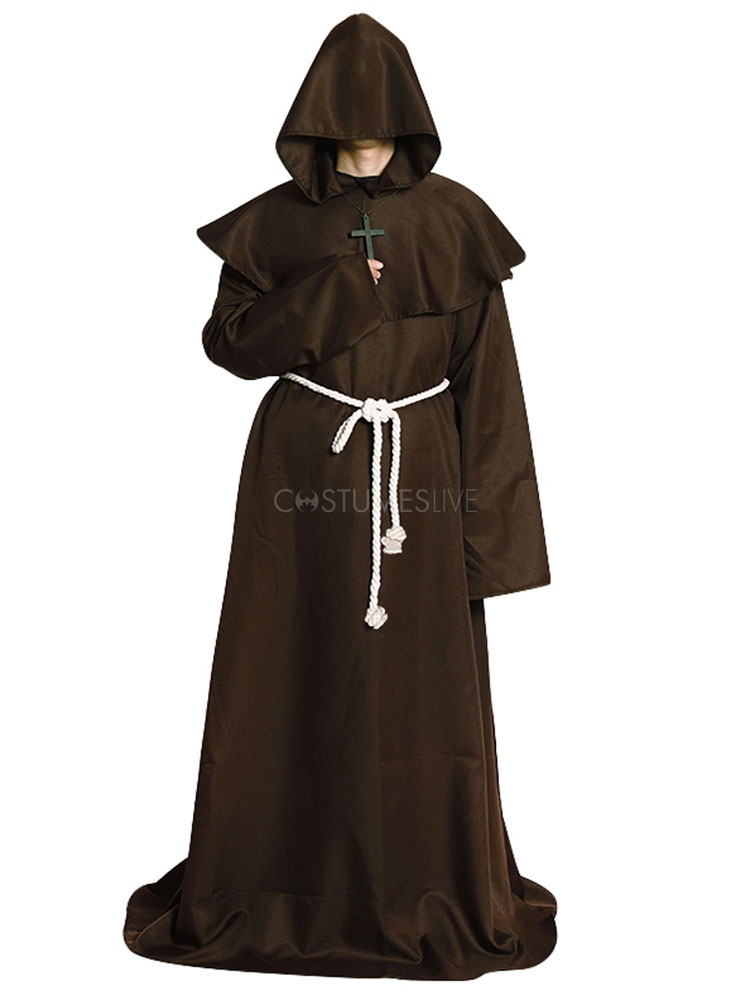 Halloween Costume Cloak Witch Priest Coat Retro Black Hooded Long ...