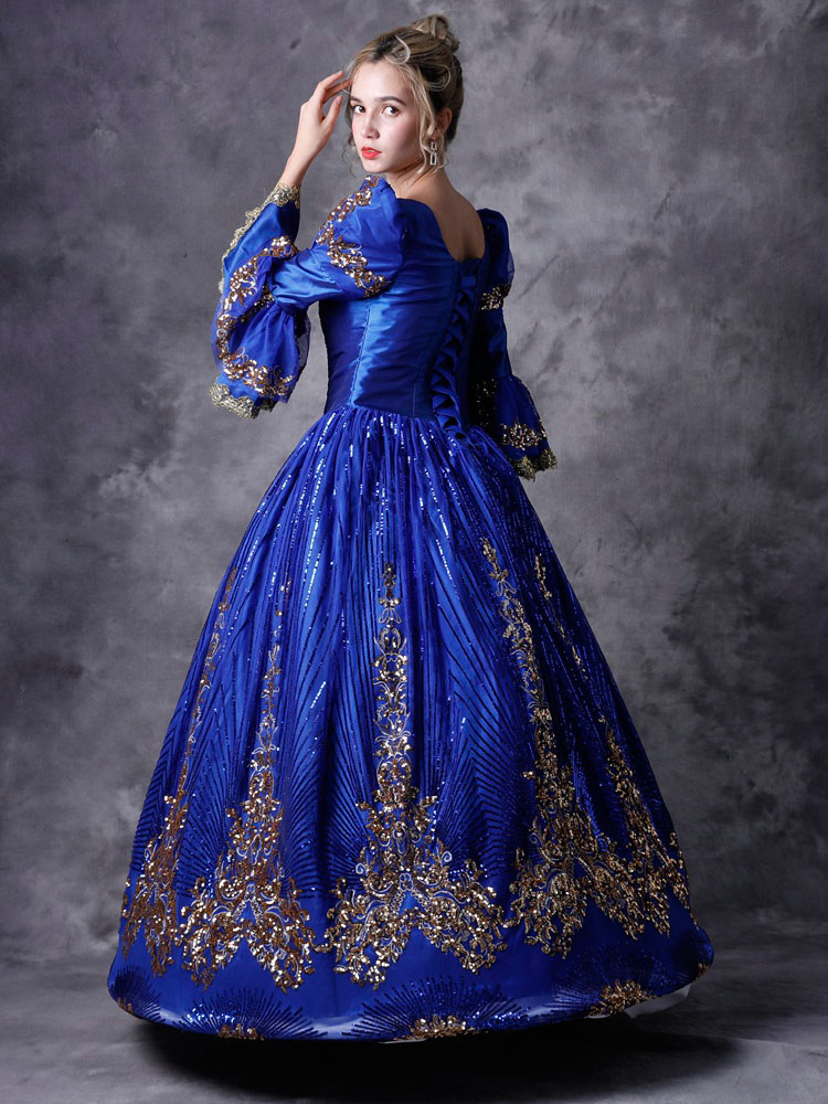 Victorian Dress Costume Women S Royal Blue Half Sleeves Baroque Masquerade Ball Gowns With Hat Royal Victorian Era Clothing Retro Costume Halloween Costumeslive Com