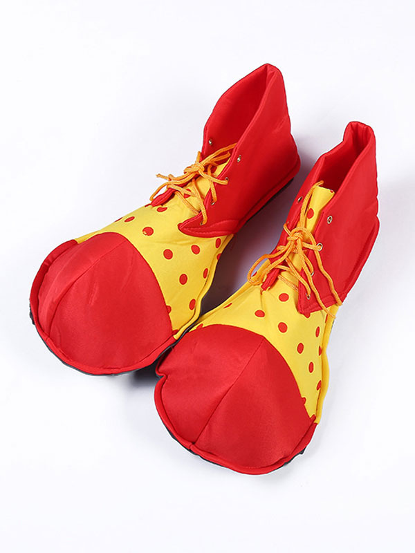 Carnival Clown Shoes Red Funny Costume Two Tone Polka Dot Strappy Fancy ...