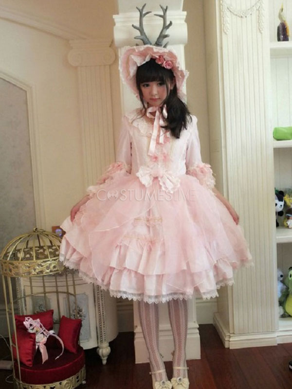 甘ロリ ワンピース 長袖 フェミニン ロリータ Opドレス スウィート ピンク ロリータワンピースドレス リボン Costumeslive Com Jp