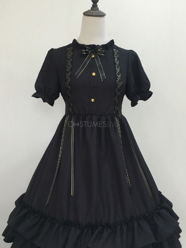 Gothic Lolita Op Dress Bows Black Short Sleeves Lolita One Piece Dresses Costumeslive Com