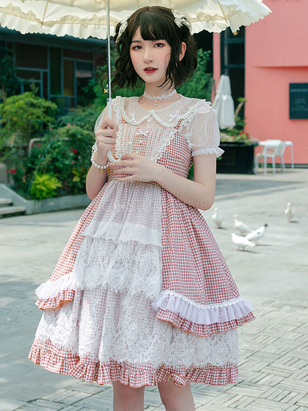 甘いロリータjskドレスピンクノースリーブフリルレースロリータジャンパースカート Costumeslive Com Jp