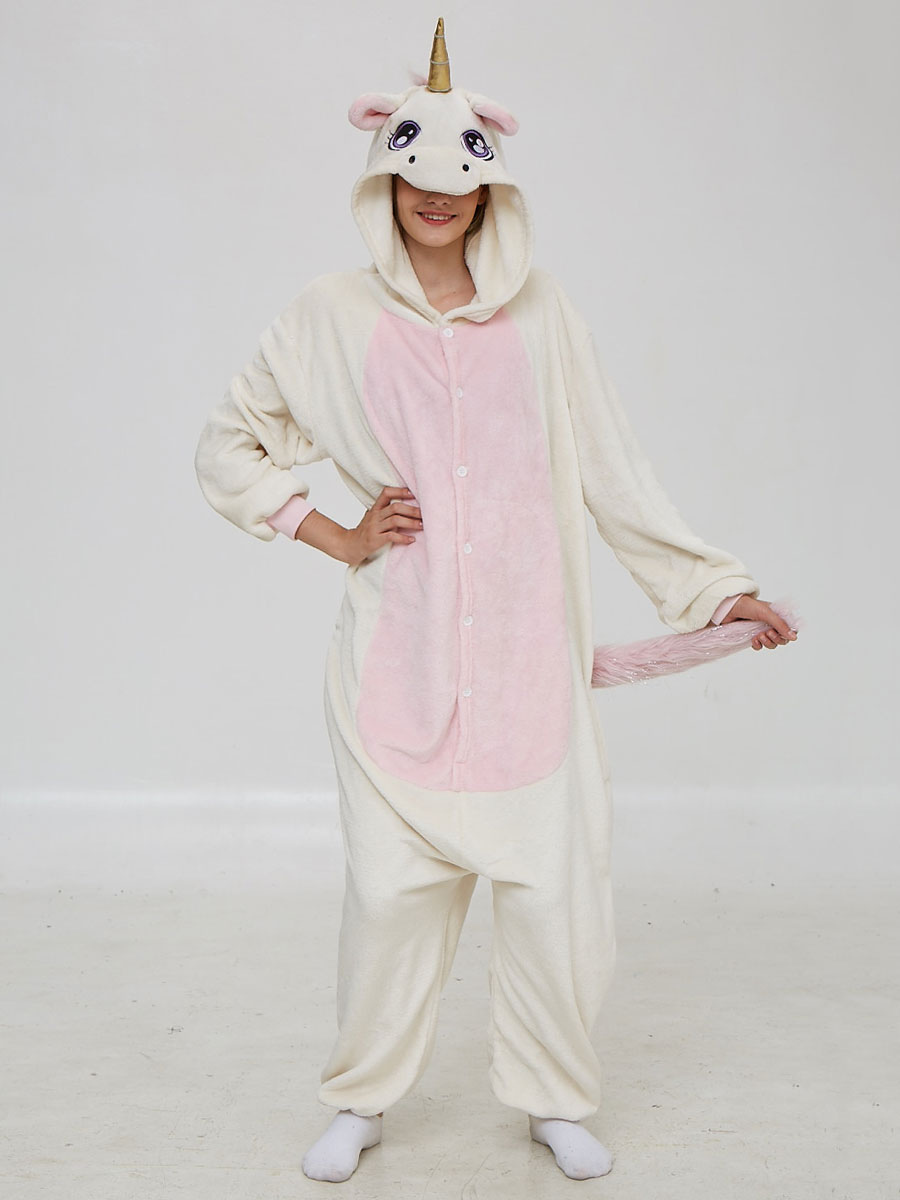 Unicorn Kigurumi Pajamas Onesie Furry Tail White Flannel for Adult ...