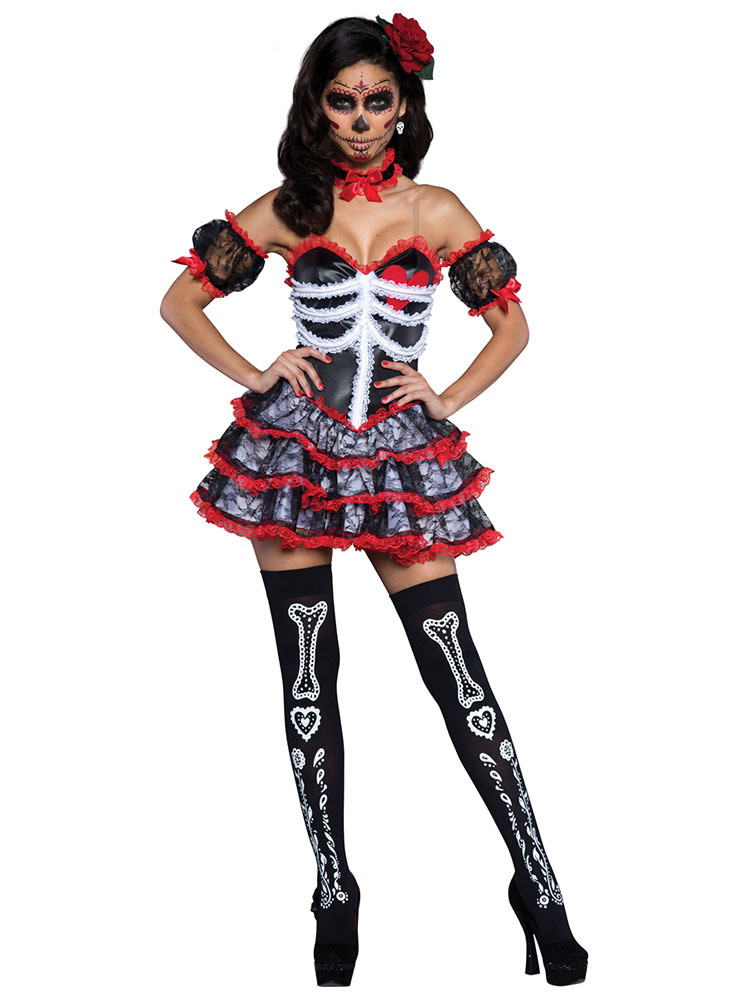 Halloween Kostum Sugar Skull Kostum Halloween Sexy Kostum Frauen Blumen Outfit Set Costumeslive Com