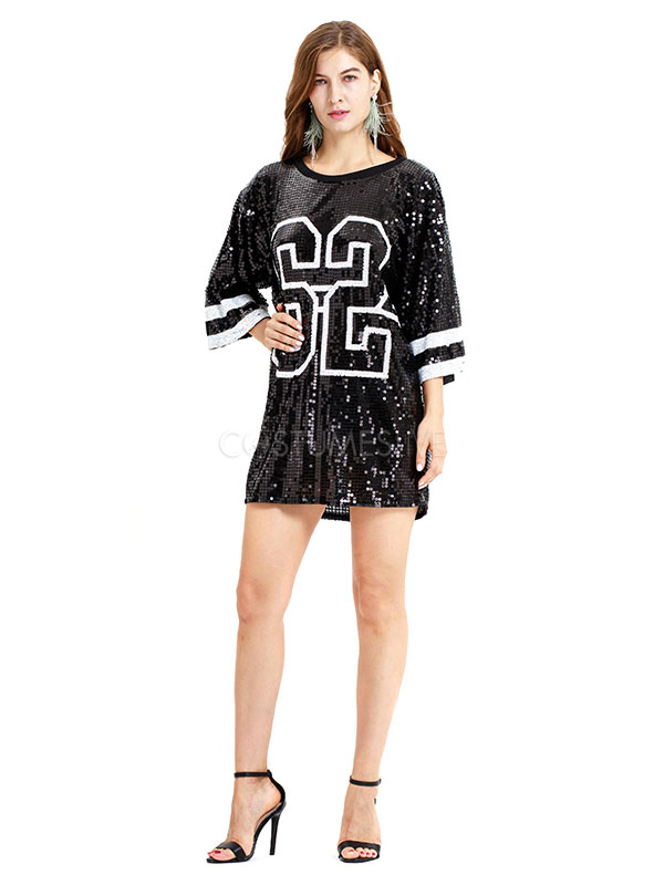 Hip Hop Dance Costume Sequin Number Glitter Black Oversized