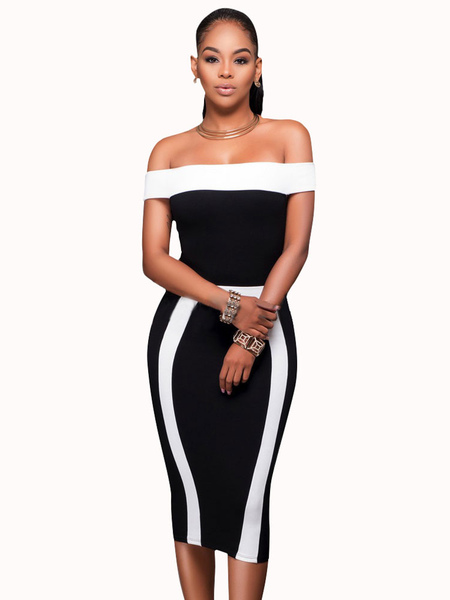 Sexy Bodycon Dress Off Shoulder Bardot Dress Two Tone Going Out