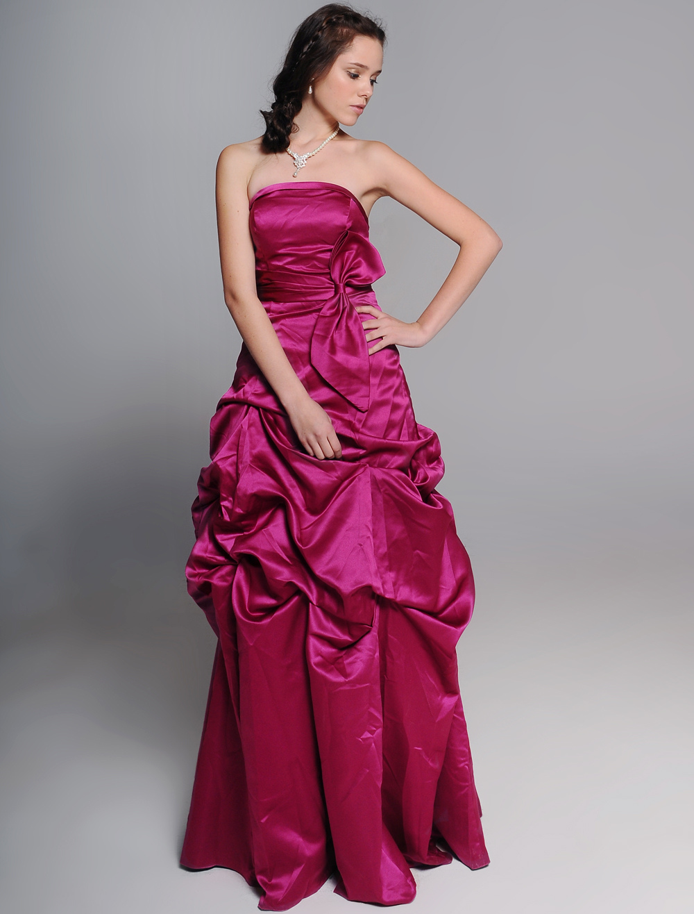 satin strapless ball gown