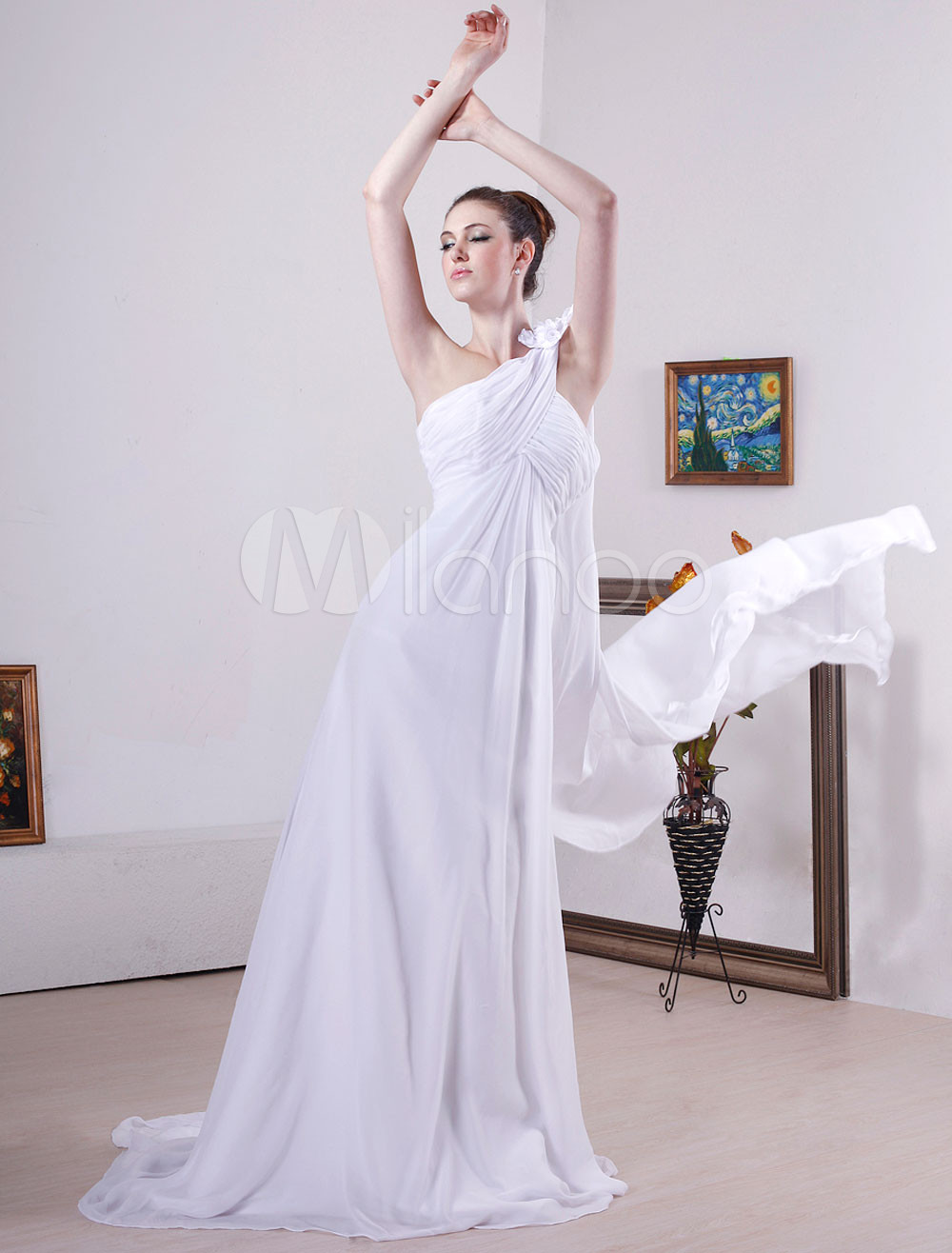 white one shoulder satin dress