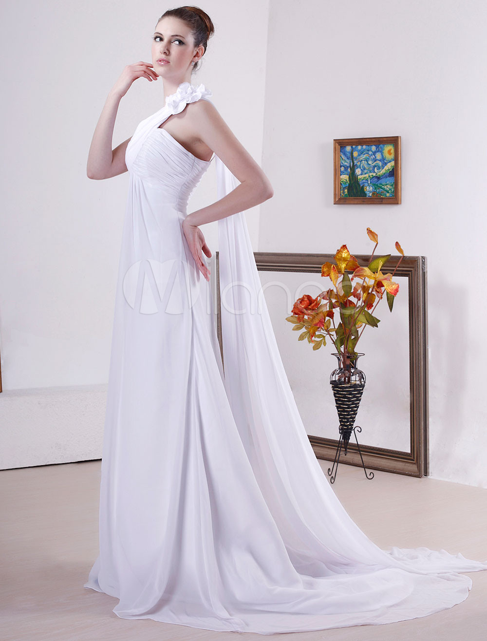white one shoulder satin dress