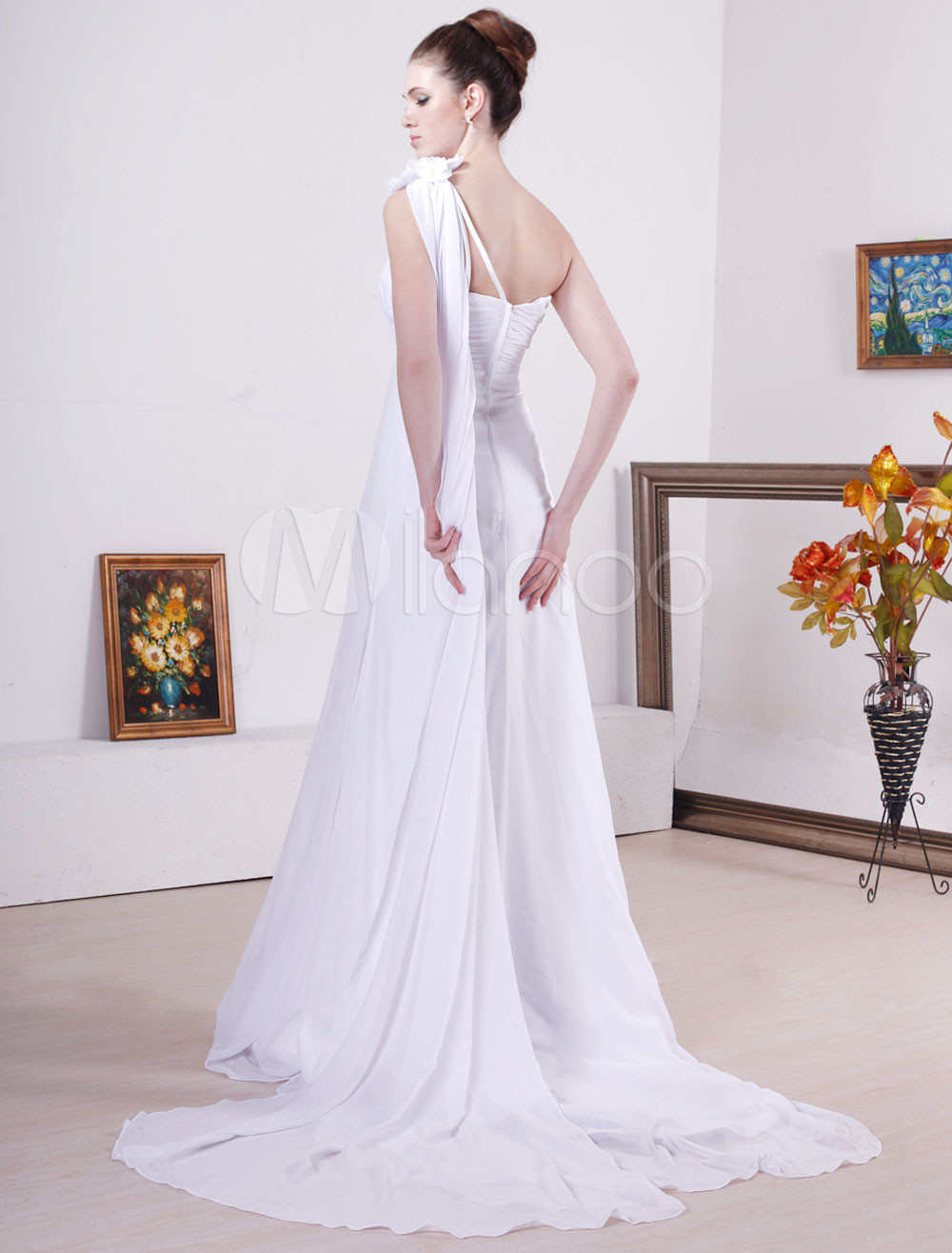 white one shoulder satin dress