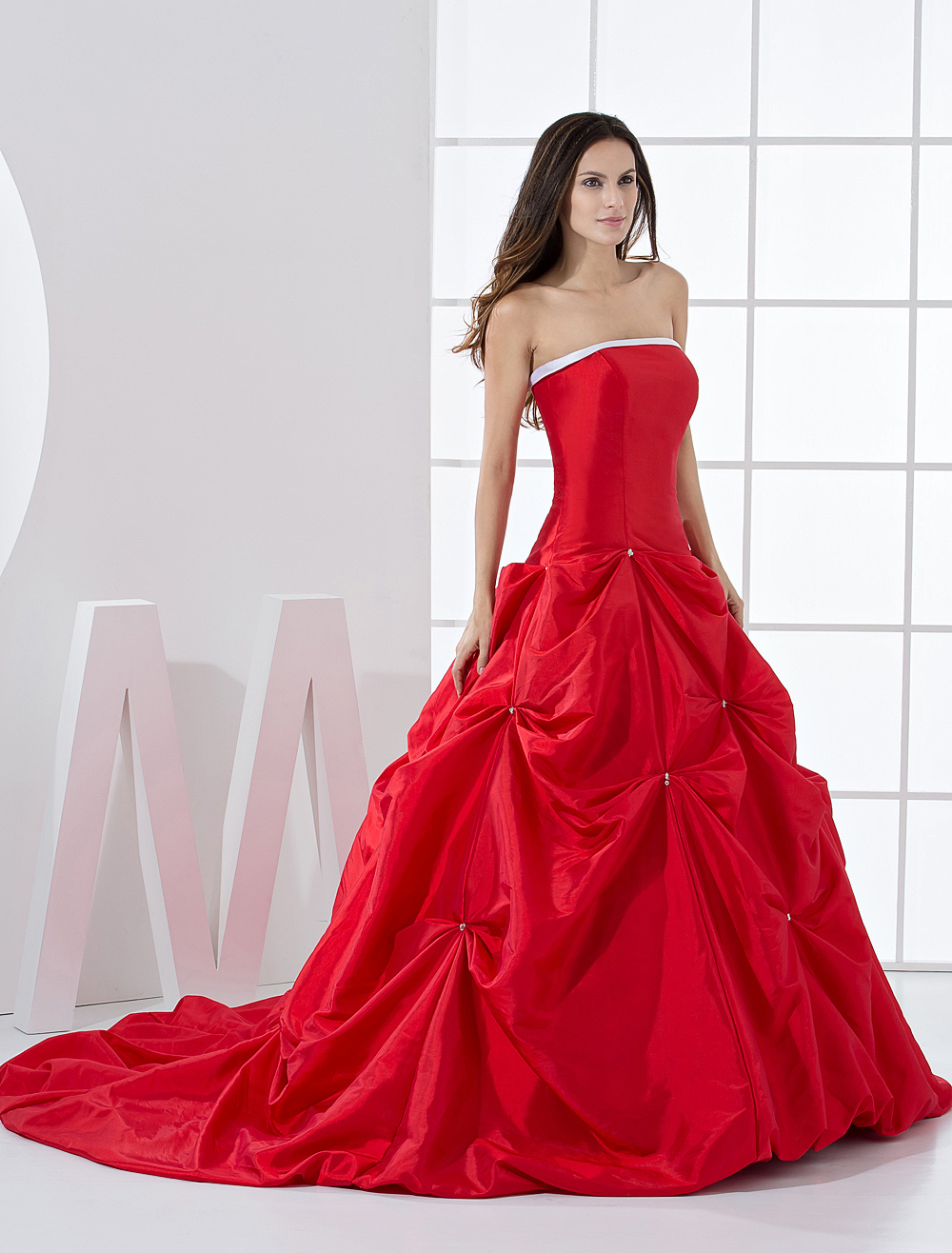 Red Ball Gown Strapless Quinceanera Dress - Milanoo.com