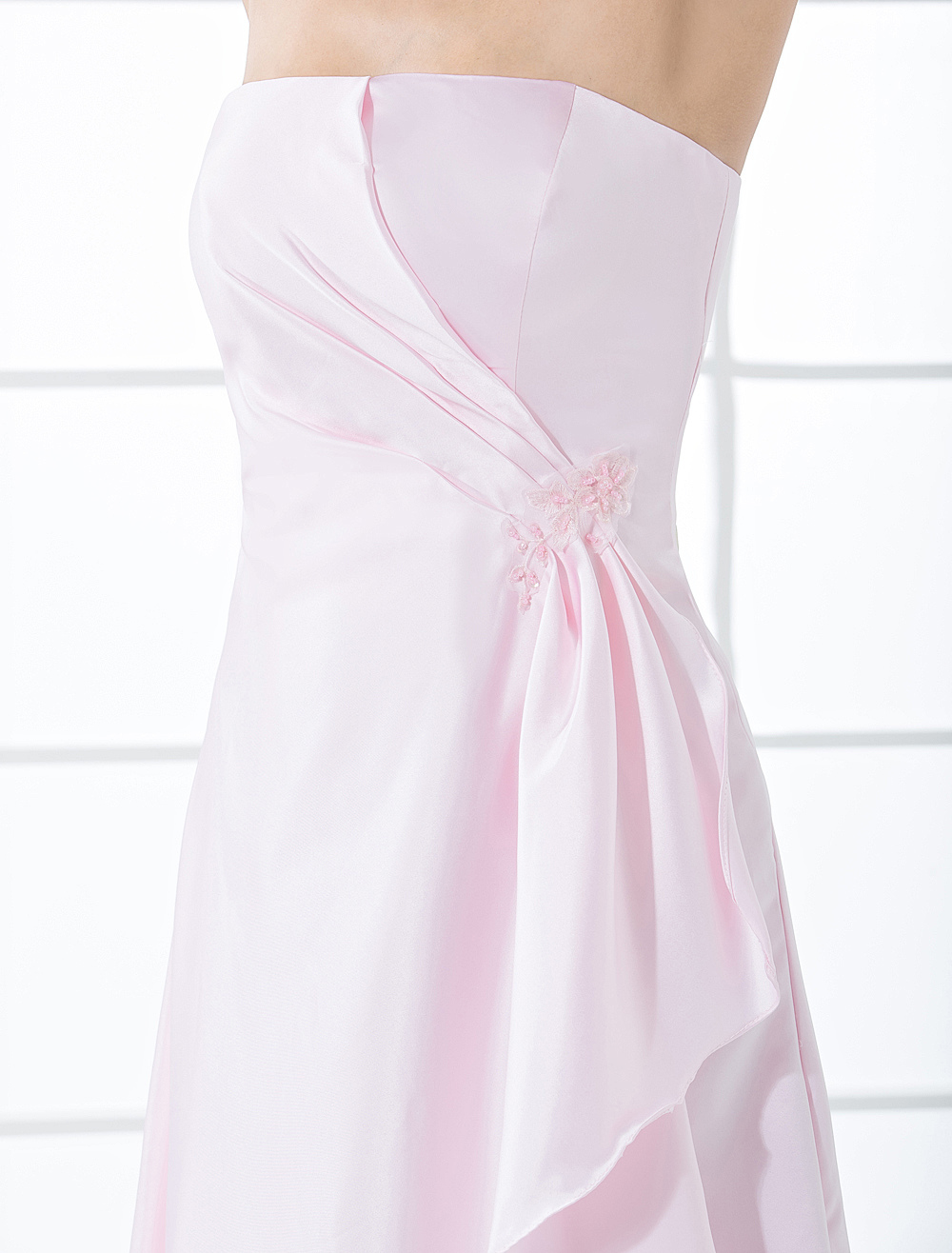 Satin Floral Print Strapless Bridesmaid Dresses main image 1