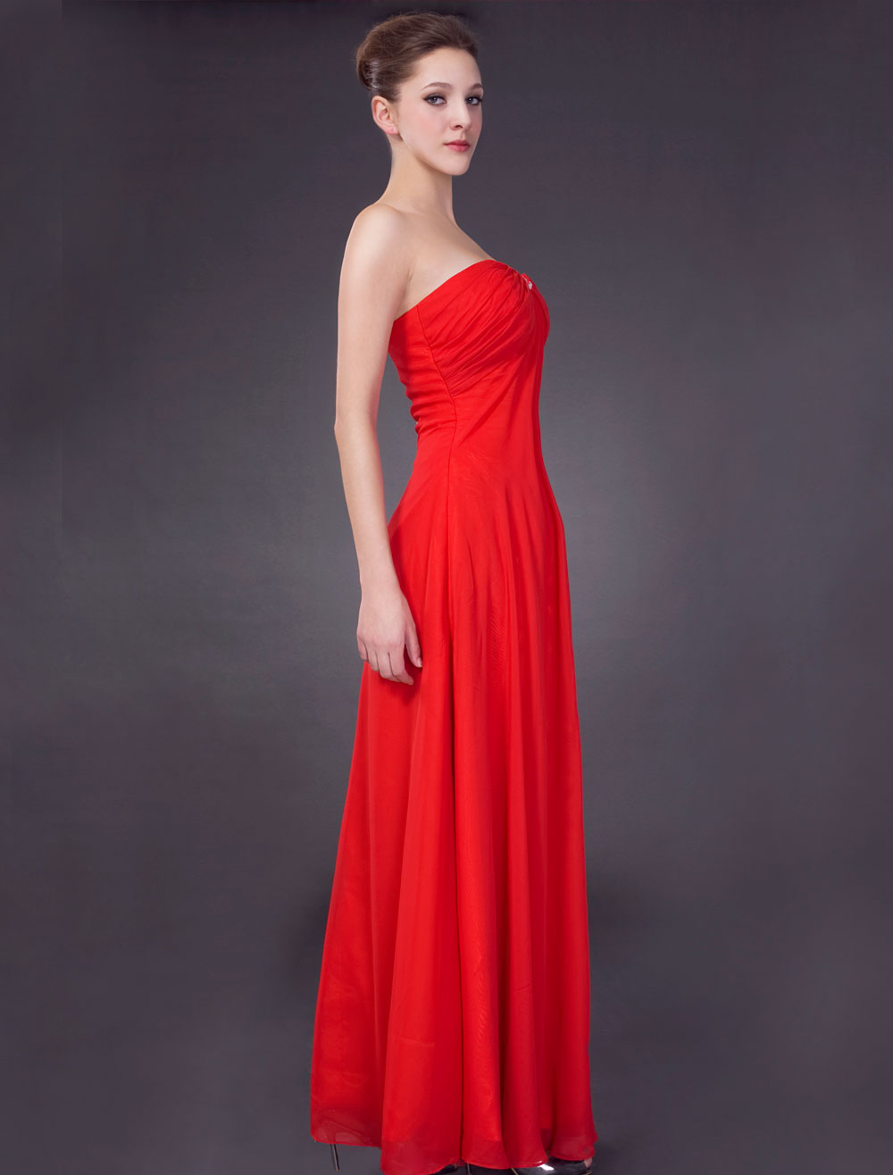 red empire waist gown