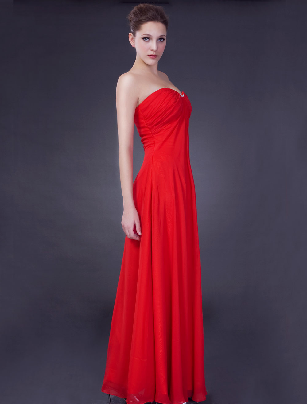 red empire waist gown
