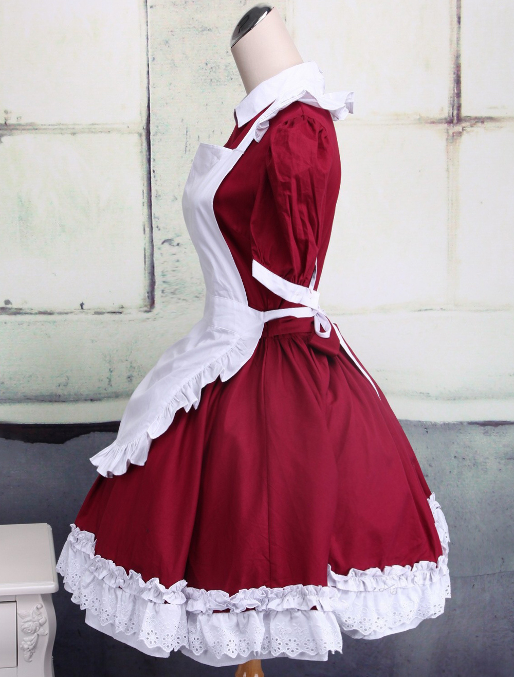 Cotton Dark Red And White Cosplay Lolita Dress With Apron - Milanoo.com