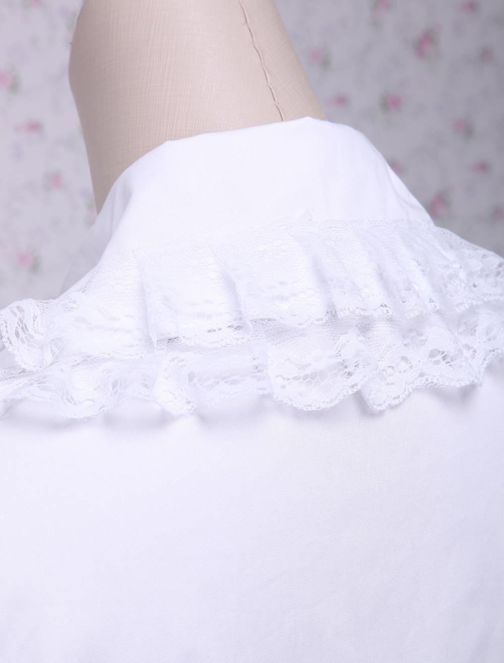 Sweet White Cotton Lolita Blouse Short Sleeves Layered Lace Trim Turn-down Collar - Milanoo.com