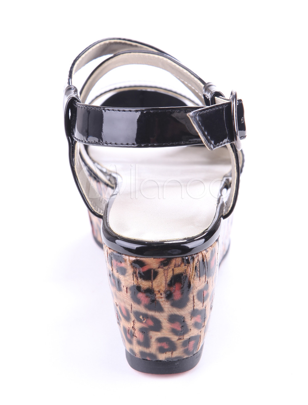 Black Cow Leather CrissCross Ankle Strap Open Toe Women's Wedge Sandals