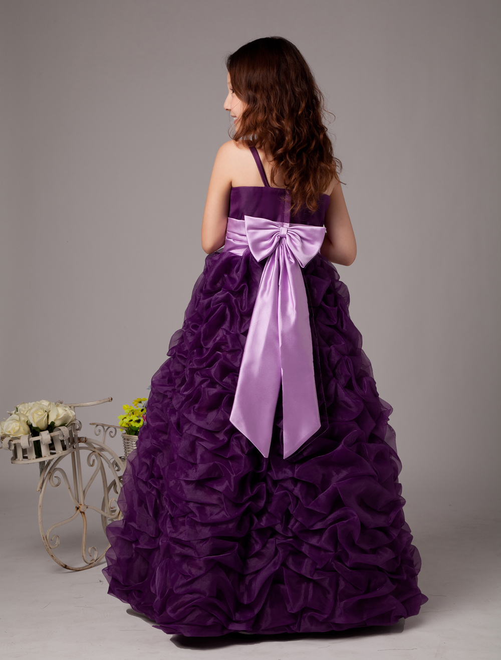 White Ball Gown Satin Lace Flower Girl Dress C6053 main image 0